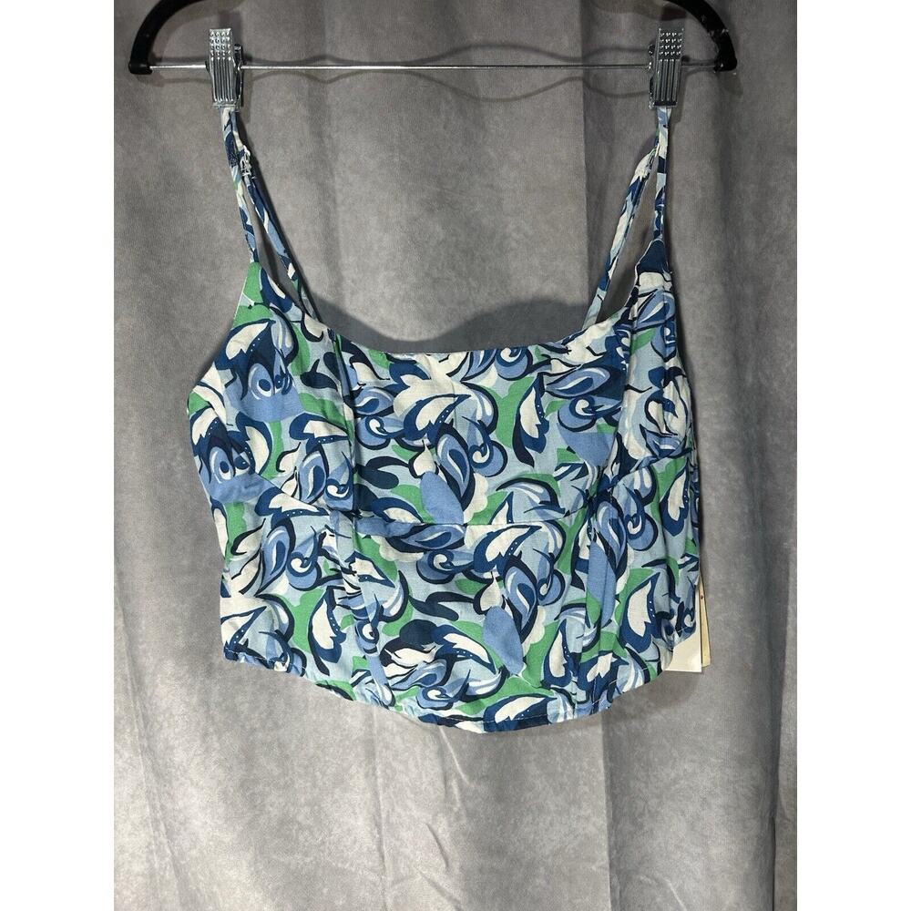NWT Midnight Sky Floral Linen Blend Bustier Crop Top Blue Green Size Large XL